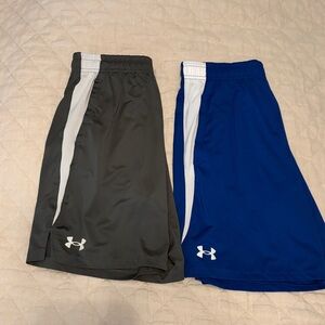 Under Armour Athletic Shorts Set of 2 - Gray and Royal Blue / youth large